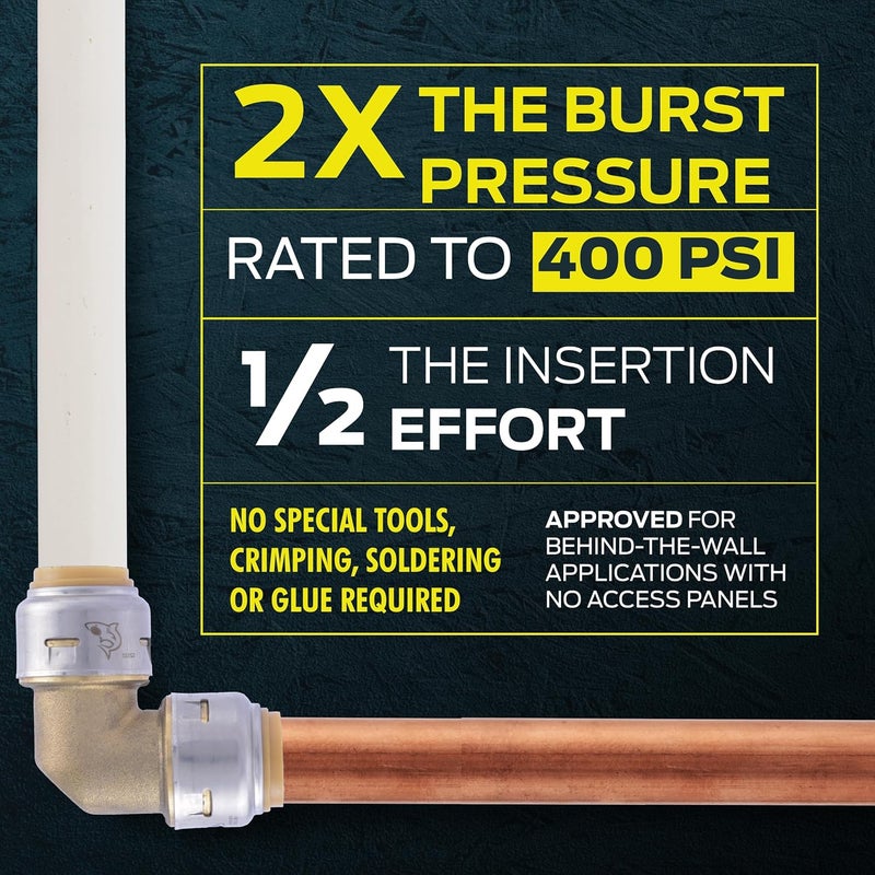 SharkBite Max 1/2 Inch Coupling, Pack of 4, Push to Connect Brass Plumbing Fitting, PEX Pipe, Copper, CPVC, PE-RT, HDPE, UR008A4 - Image 3